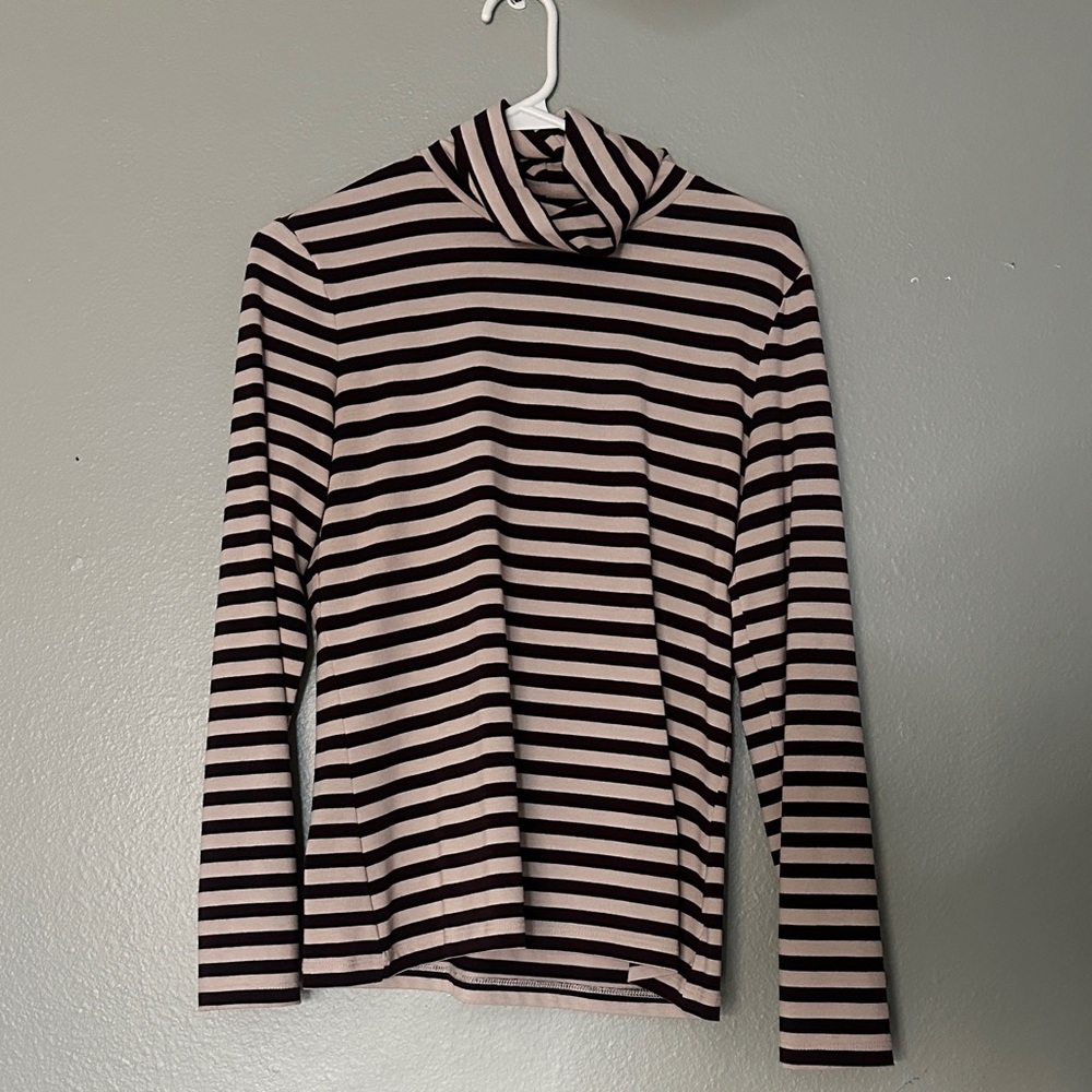 Striped Brown and Cream Turtleneck Top